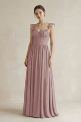 Sweetheart Chiffon Ruffled A-Line Corset Bridesmaid Dress in Dusty Rose | KISSBRIDAL