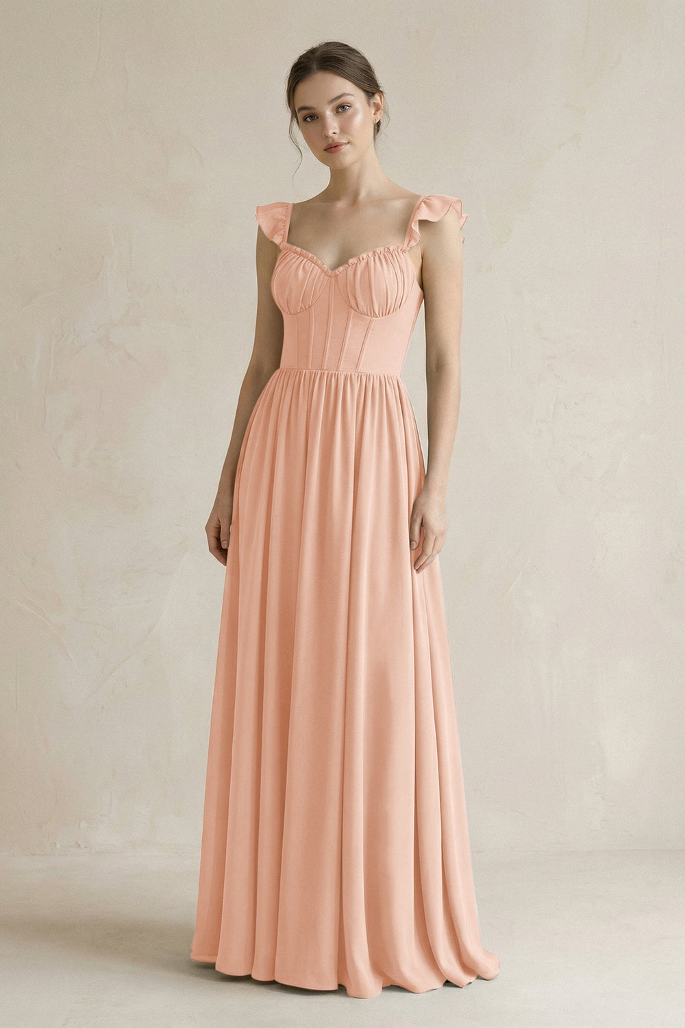 Sweetheart Chiffon Ruffled A - Line Corset Bridesmaid Dress in English Rose - KISS BRIDAL Bridesmaid Dresses