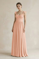 Sweetheart Chiffon Ruffled A - Line Corset Bridesmaid Dress in English Rose - SHE IS ME Bridesmaid Dresses