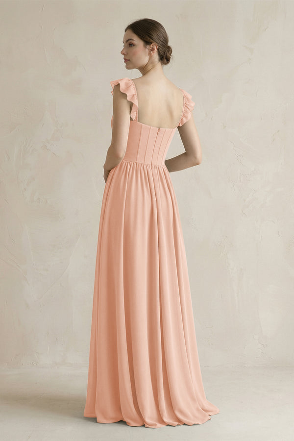 Sweetheart Chiffon Ruffled A - Line Corset Bridesmaid Dress in English Rose - SHE IS ME Bridesmaid Dresses