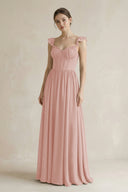 Sweetheart Chiffon Ruffled A-Line Corset Bridesmaid Dress in English Rose | KISSBRIDAL
