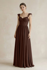 Sweetheart Chiffon Ruffled A - Line Corset Bridesmaid Dress in Espresso - KISS BRIDAL Bridesmaid Dresses
