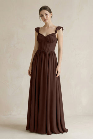 Sweetheart Chiffon Ruffled A - Line Corset Bridesmaid Dress in Espresso - SHE IS ME Bridesmaid Dresses