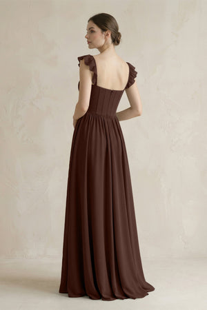 Sweetheart Chiffon Ruffled A - Line Corset Bridesmaid Dress in Espresso - SHE IS ME Bridesmaid Dresses