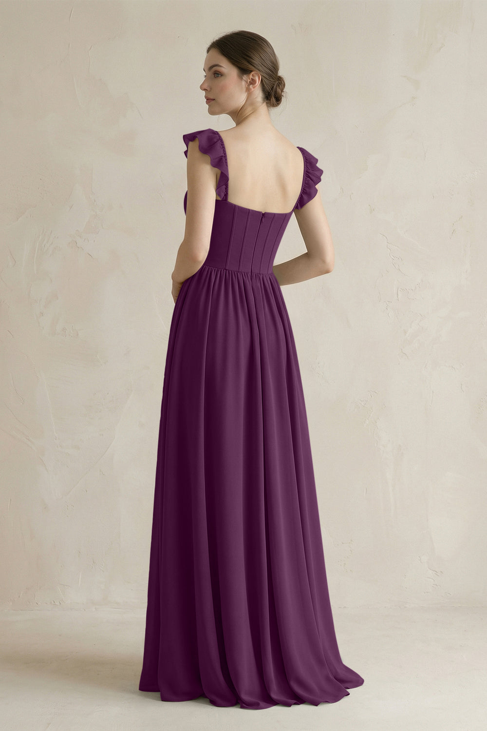 Sweetheart Chiffon Ruffled A-Line Corset Bridesmaid Dress in Fig
