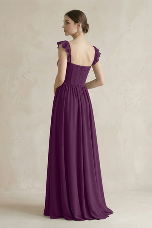 Sweetheart Chiffon Ruffled A-Line Corset Bridesmaid Dress in Fig (2) | KISSBRIDAL