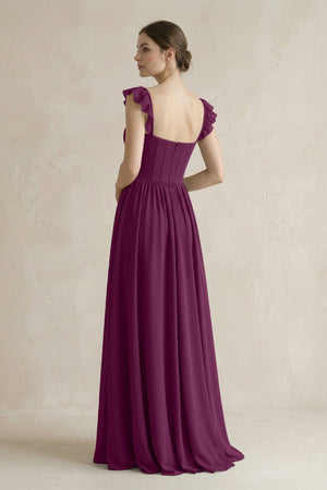 Sweetheart Chiffon Ruffled A - Line Corset Bridesmaid Dress in Fig - SHE IS ME Bridesmaid Dresses