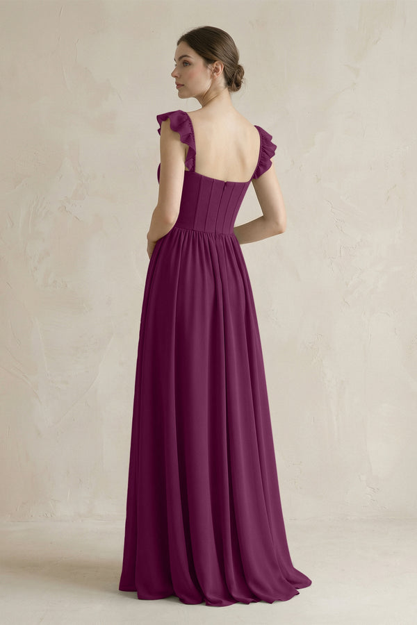 Sweetheart Chiffon Ruffled A - Line Corset Bridesmaid Dress in Fig - SHE IS ME Bridesmaid Dresses
