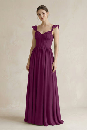 Sweetheart Chiffon Ruffled A - Line Corset Bridesmaid Dress in Fig - SHE IS ME Bridesmaid Dresses