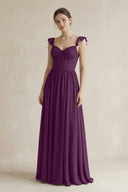 Sweetheart Chiffon Ruffled A-Line Corset Bridesmaid Dress in Fig | KISSBRIDAL