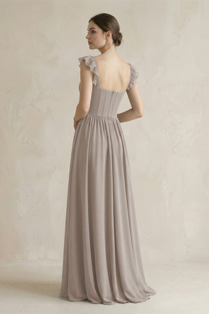 Sweetheart Chiffon Ruffled A-Line Corset Bridesmaid Dress in Frost (2) | KISSBRIDAL