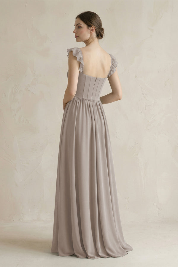 Sweetheart Chiffon Ruffled A-Line Corset Bridesmaid Dress in Frost (2) | KISSBRIDAL