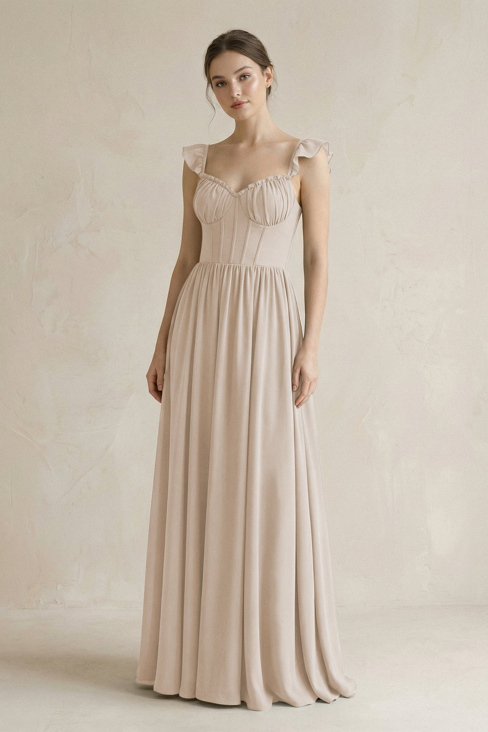 Sweetheart Chiffon Ruffled A - Line Corset Bridesmaid Dress in Frost - KISS BRIDAL Bridesmaid Dresses