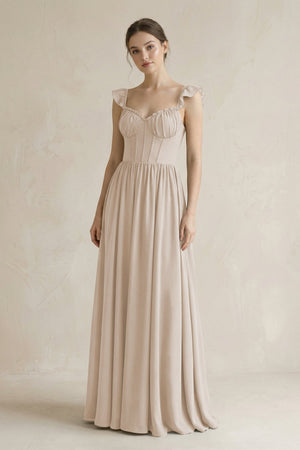 Sweetheart Chiffon Ruffled A - Line Corset Bridesmaid Dress in Frost - SHE IS ME Bridesmaid Dresses