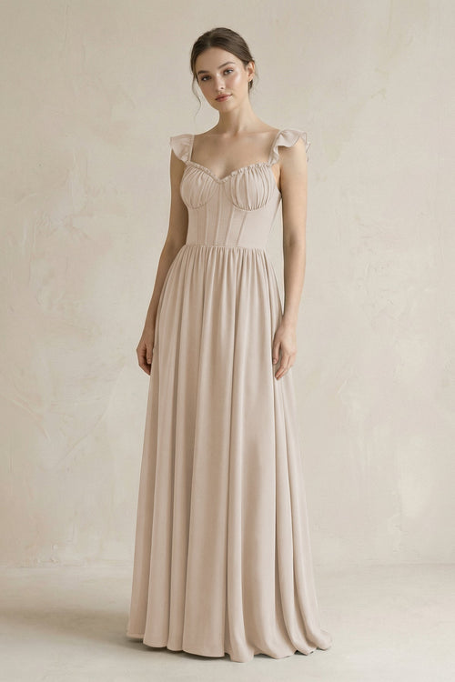 Sweetheart Chiffon Ruffled A - Line Corset Bridesmaid Dress in Frost - SHE IS ME Bridesmaid Dresses