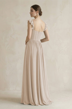 Sweetheart Chiffon Ruffled A - Line Corset Bridesmaid Dress in Frost - SHE IS ME Bridesmaid Dresses