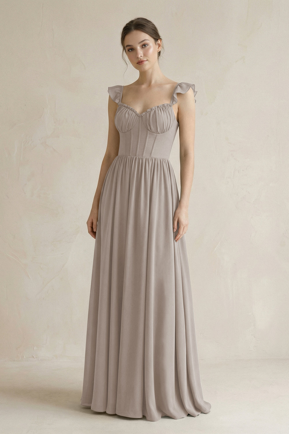 Sweetheart Chiffon Ruffled A-Line Corset Bridesmaid Dress in Frost