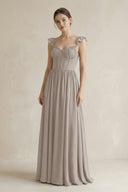 Sweetheart Chiffon Ruffled A-Line Corset Bridesmaid Dress in Frost | KISSBRIDAL