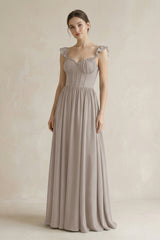 Sweetheart Chiffon Ruffled A-Line Corset Bridesmaid Dress in Frost | KISSBRIDAL