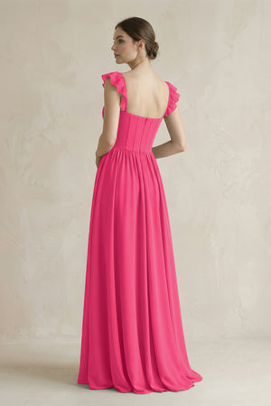 Sweetheart Chiffon Ruffled A-Line Corset Bridesmaid Dress in Fuchsia (2) | KISSBRIDAL