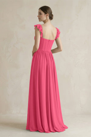 Sweetheart Chiffon Ruffled A - Line Corset Bridesmaid Dress in Fuchsia - SHE IS ME Bridesmaid Dresses
