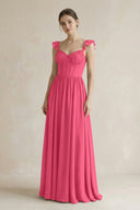 Sweetheart Chiffon Ruffled A - Line Corset Bridesmaid Dress in Fuchsia - SHE IS ME Bridesmaid Dresses