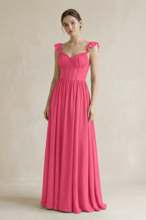 Sweetheart Chiffon Ruffled A - Line Corset Bridesmaid Dress in Fuchsia - SHE IS ME Bridesmaid Dresses
