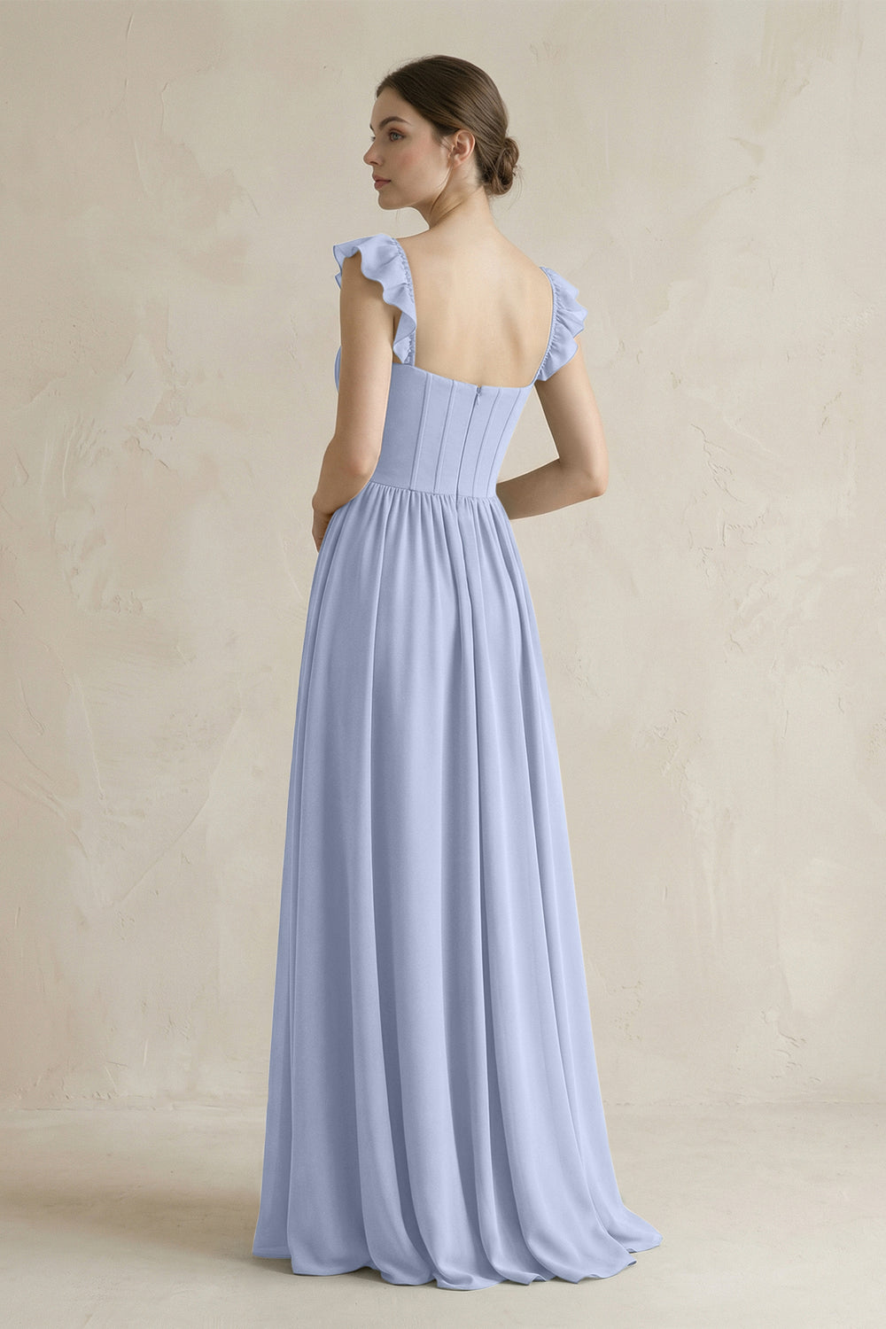 Sweetheart Chiffon Ruffled A-Line Corset Bridesmaid Dress in Ice