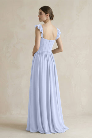 Sweetheart Chiffon Ruffled A - Line Corset Bridesmaid Dress in Ice - SHE IS ME Bridesmaid Dresses