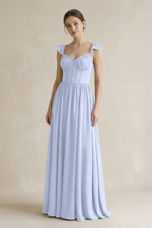 Sweetheart Chiffon Ruffled A - Line Corset Bridesmaid Dress in Ice - SHE IS ME Bridesmaid Dresses
