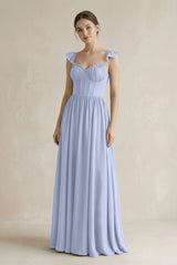 Sweetheart Chiffon Ruffled A-Line Corset Bridesmaid Dress in Ice | KISSBRIDAL