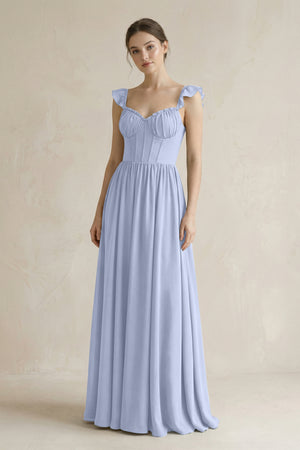 Sweetheart Chiffon Ruffled A-Line Corset Bridesmaid Dress in Ice | KISSBRIDAL