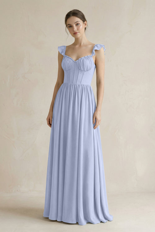 Sweetheart Chiffon Ruffled A-Line Corset Bridesmaid Dress in Ice | KISSBRIDAL