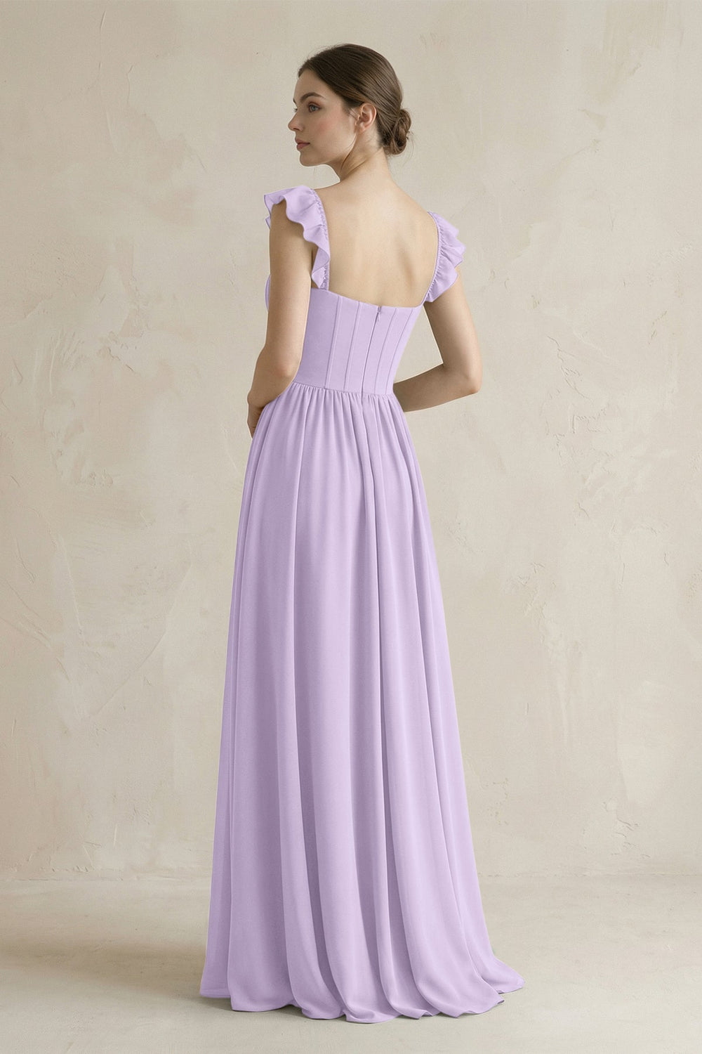 Sweetheart Chiffon Ruffled A - Line Corset Bridesmaid Dress in Lavender - KISS BRIDAL Bridesmaid Dresses