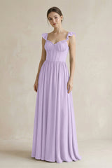 Sweetheart Chiffon Ruffled A - Line Corset Bridesmaid Dress in Lavender - KISS BRIDAL Bridesmaid Dresses