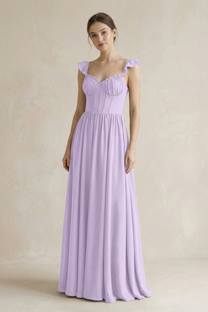 Sweetheart Chiffon Ruffled A - Line Corset Bridesmaid Dress in Lavender - SHE IS ME Bridesmaid Dresses