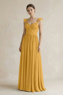Sweetheart Chiffon Ruffled A - Line Corset Bridesmaid Dress in Marigold - SHE IS ME Bridesmaid Dresses