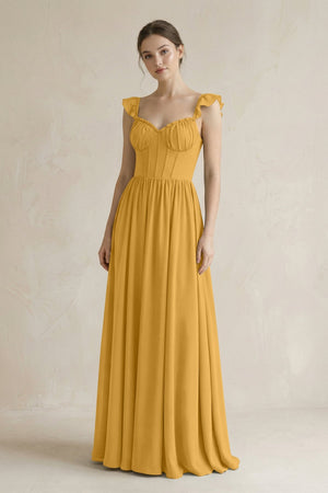 Sweetheart Chiffon Ruffled A - Line Corset Bridesmaid Dress in Marigold - SHE IS ME Bridesmaid Dresses