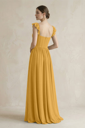 Sweetheart Chiffon Ruffled A - Line Corset Bridesmaid Dress in Marigold - SHE IS ME Bridesmaid Dresses