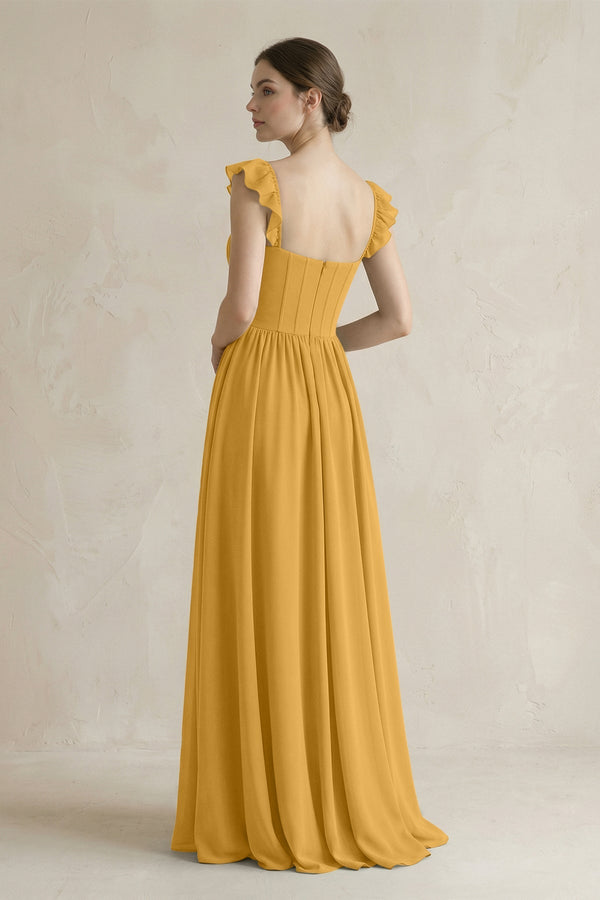 Sweetheart Chiffon Ruffled A - Line Corset Bridesmaid Dress in Marigold - SHE IS ME Bridesmaid Dresses