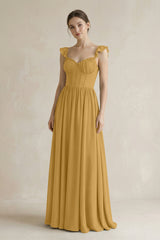 Sweetheart Chiffon Ruffled A-Line Corset Bridesmaid Dress in Marigold | KISSBRIDAL