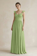 Sweetheart Chiffon Ruffled A - Line Corset Bridesmaid Dress in Matcha - SHE IS ME Bridesmaid Dresses