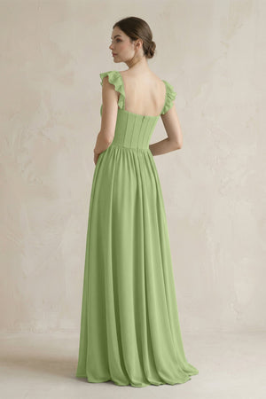 Sweetheart Chiffon Ruffled A - Line Corset Bridesmaid Dress in Matcha - SHE IS ME Bridesmaid Dresses