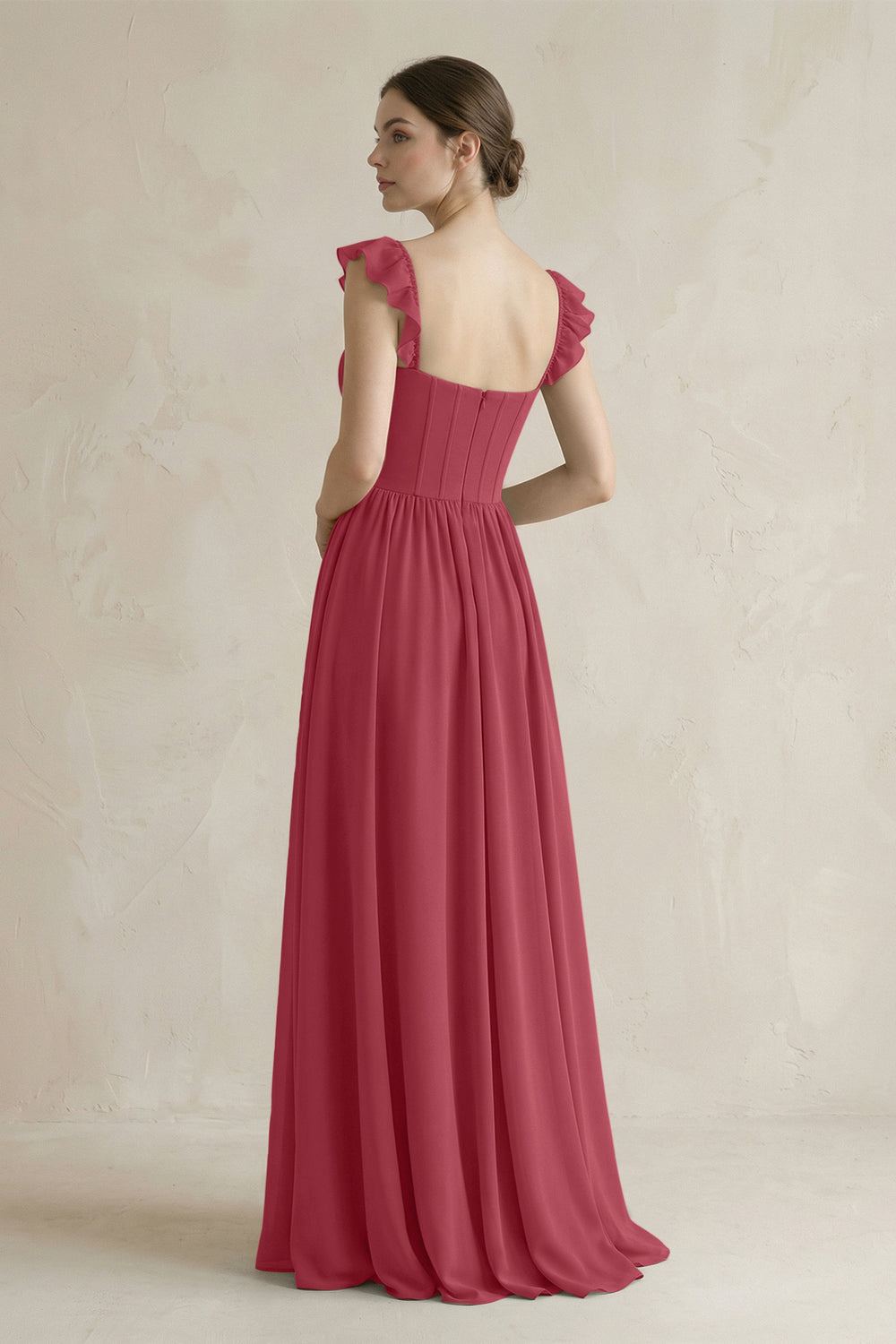 Sweetheart Chiffon Ruffled A-Line Corset Bridesmaid Dress in Merlot