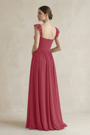 Sweetheart Chiffon Ruffled A-Line Corset Bridesmaid Dress in Merlot (2) | KISSBRIDAL