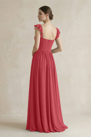 Sweetheart Chiffon Ruffled A - Line Corset Bridesmaid Dress in Merlot - SHE IS ME Bridesmaid Dresses