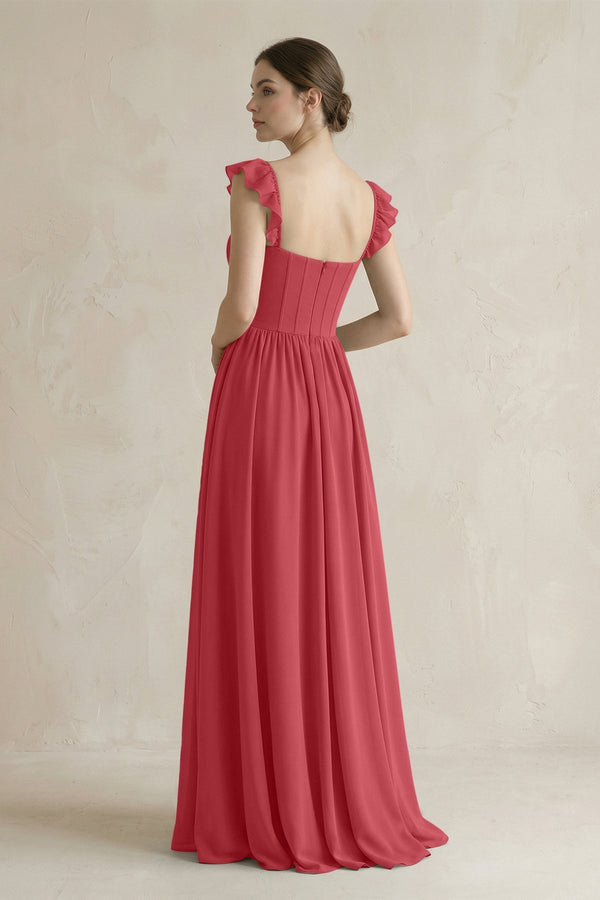 Sweetheart Chiffon Ruffled A - Line Corset Bridesmaid Dress in Merlot - SHE IS ME Bridesmaid Dresses