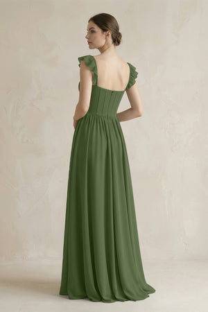 Sweetheart Chiffon Ruffled A-Line Corset Bridesmaid Dress in Moss (2) | KISSBRIDAL