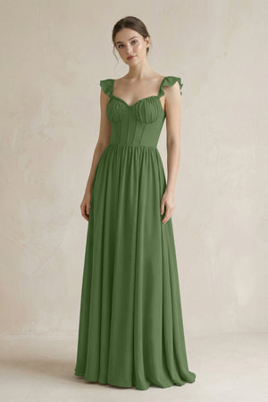 Sweetheart Chiffon Ruffled A - Line Corset Bridesmaid Dress in Moss - SHE IS ME Bridesmaid Dresses
