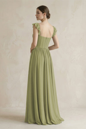 Sweetheart Chiffon Ruffled A - Line Corset Bridesmaid Dress in Moss Green - SHE IS ME Bridesmaid Dresses
